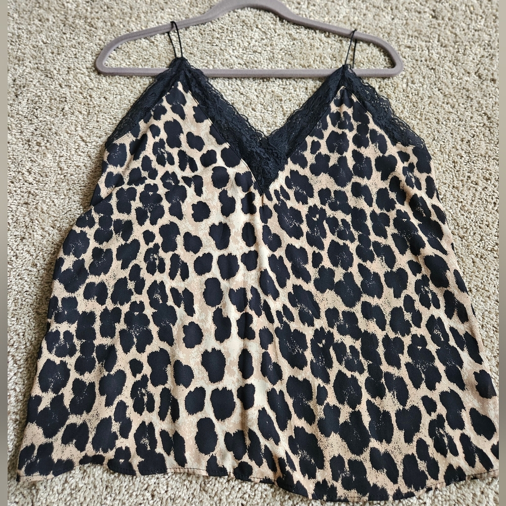 Zara Black Lace Detail Top With Animal Print